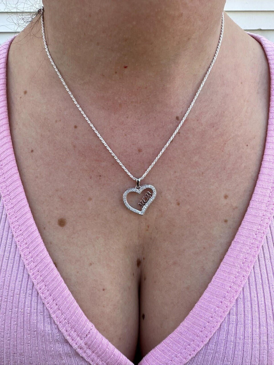 MOISSANITE Mom Heart Shape Love Mothers Day Pendant - 14k Gold Vermeil or 925 Silver - Tiny 0.75"