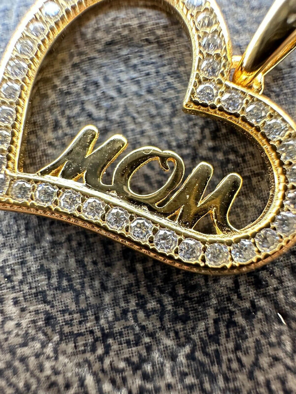 MOISSANITE Mom Heart Shape Love Mothers Day Pendant - 14k Gold Vermeil or 925 Silver - Tiny 0.75"
