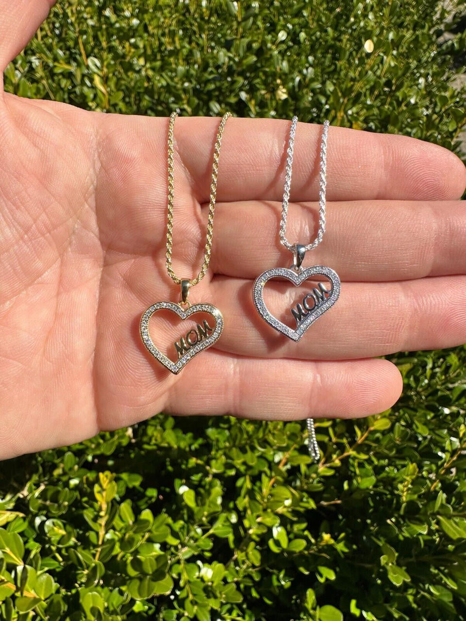 MOISSANITE Mom Heart Shape Love Mothers Day Pendant - 14k Gold Vermeil or 925 Silver - Tiny 0.75"