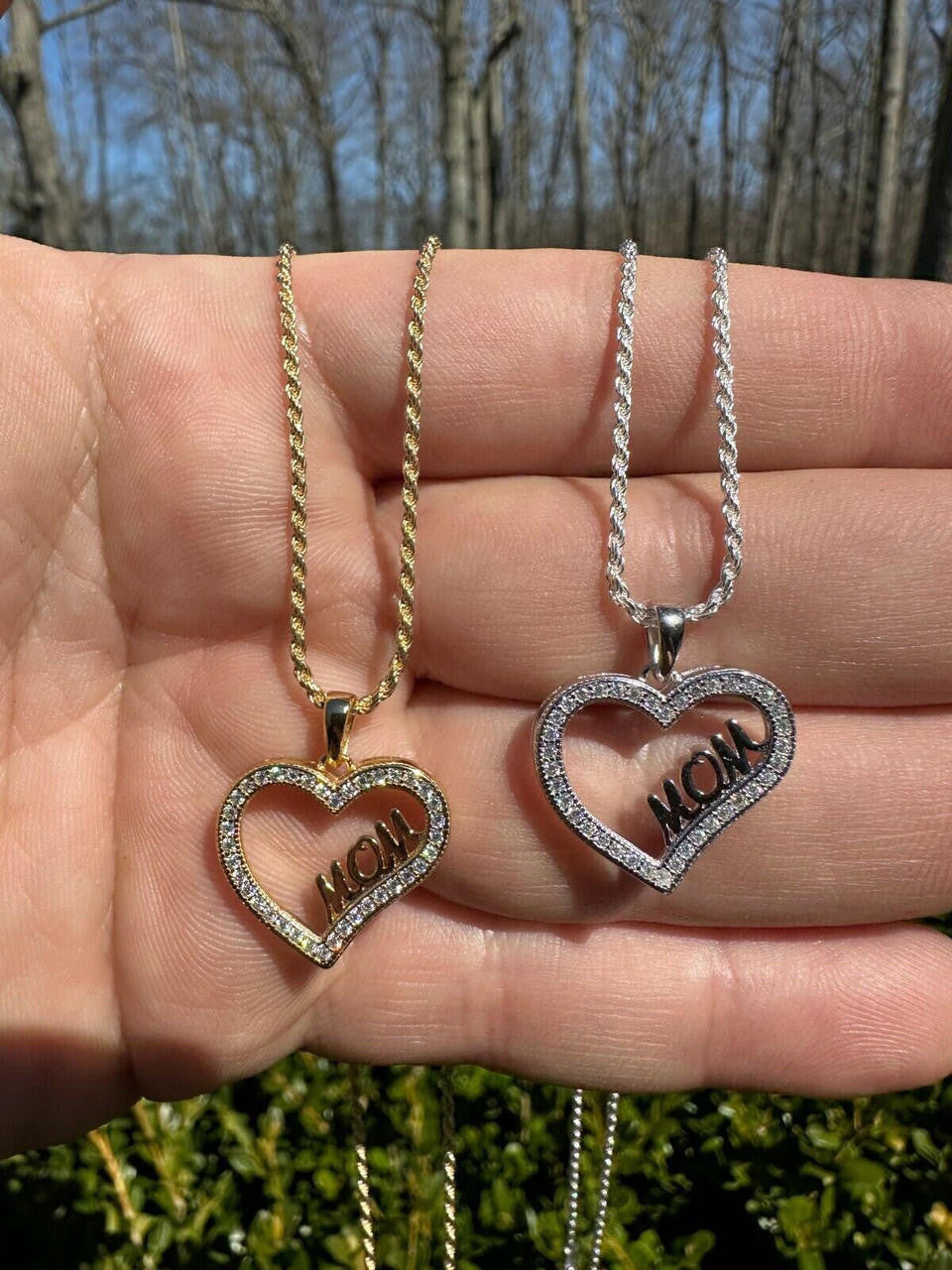 MOISSANITE Mom Heart Shape Love Mothers Day Pendant - 14k Gold Vermeil or 925 Silver - Tiny 0.75"