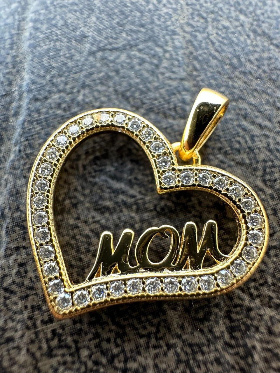 MOISSANITE Mom Heart Shape Love Mothers Day Pendant - 14k Gold Vermeil or 925 Silver - Tiny 0.75"
