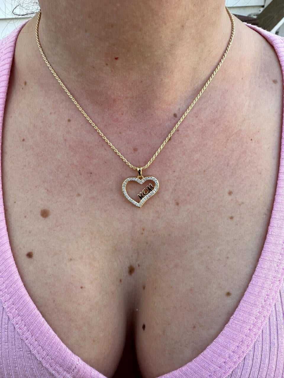 MOISSANITE Mom Heart Shape Love Mothers Day Pendant - 14k Gold Vermeil or 925 Silver - Tiny 0.75"