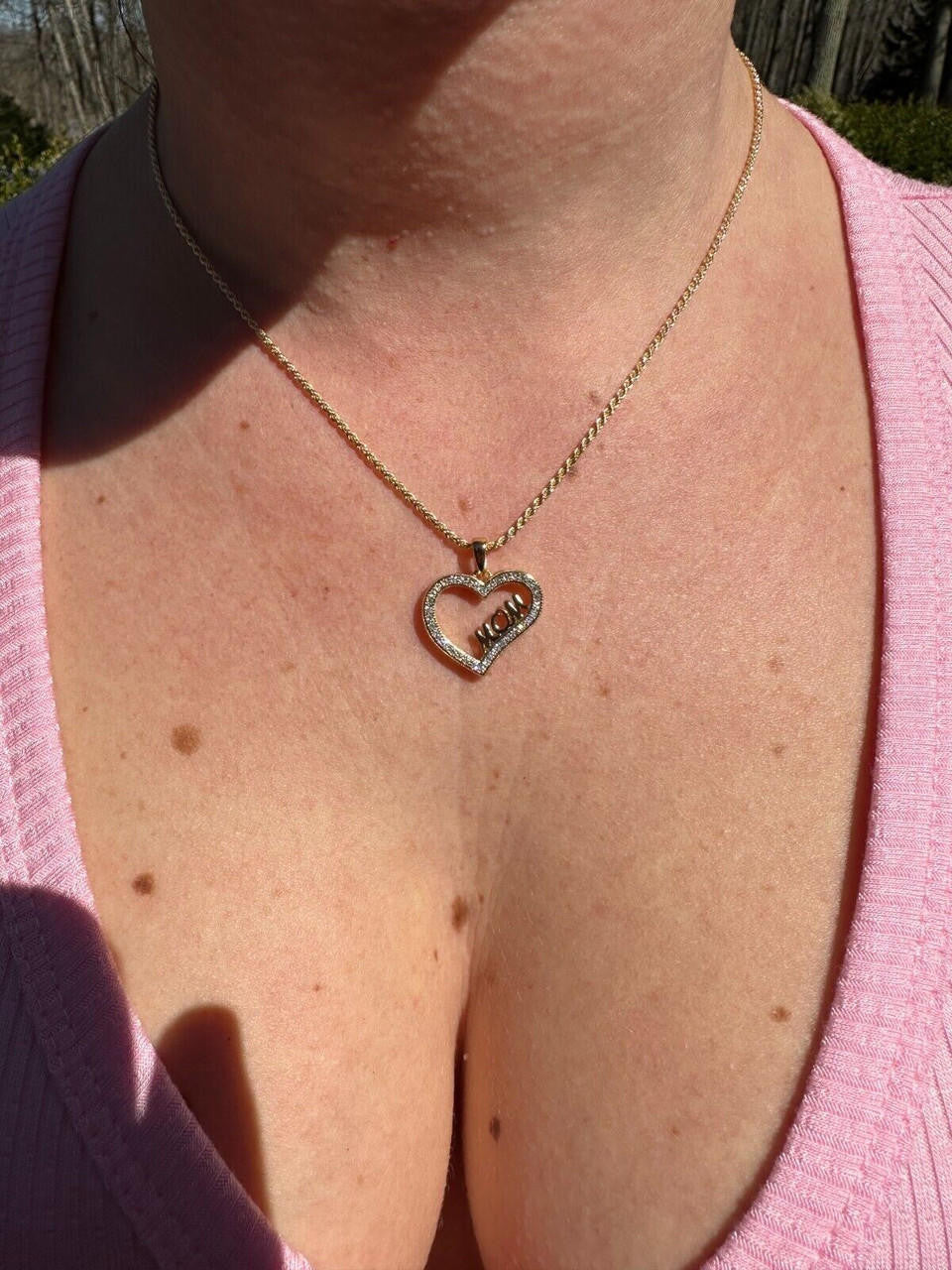 MOISSANITE Mom Heart Shape Love Mothers Day Pendant - 14k Gold Vermeil or 925 Silver - Tiny 0.75"