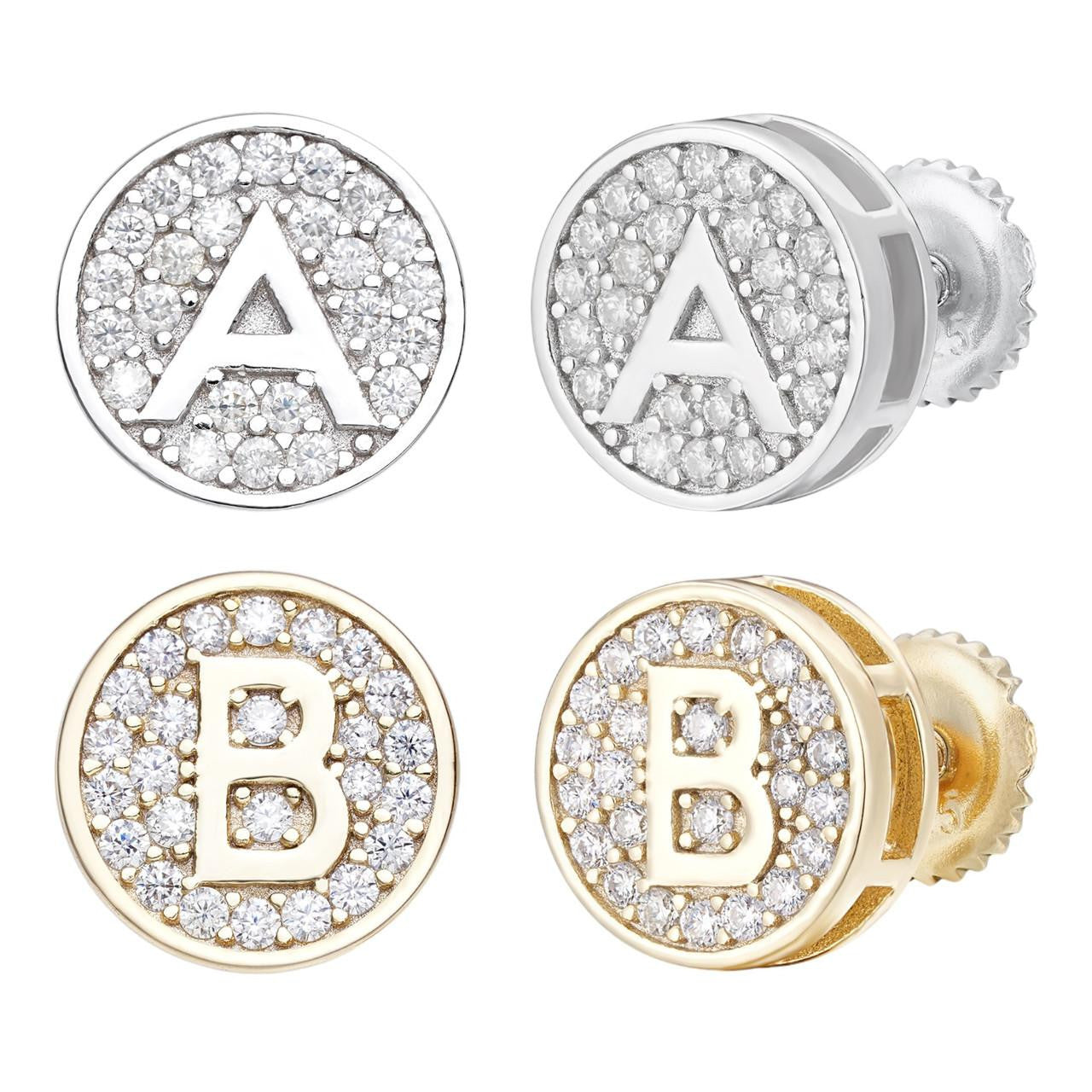 MOISSANITE A-Z Initial Letter Earrings - 14k Gold Vermeil Or 925 Silver - 10mm