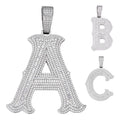 MOISSANITE A - Z Initials Gothic Letter Iced Out Pendant - 925 Silver - Large 2.75"