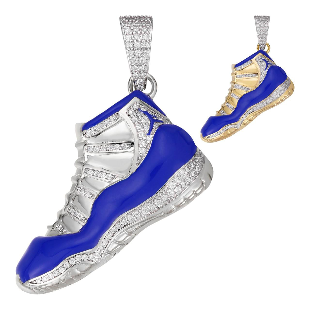 MOISSANITE Air Jordan 45 Blue Nike Sneaker Pendant - 14k Gold Vermeil Or 925 Silver - Medium 2"