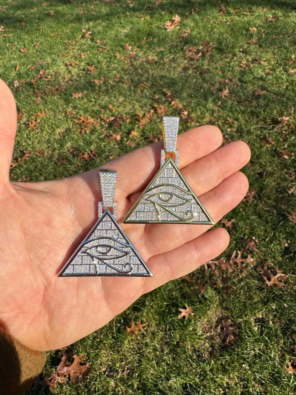 MOISSANITE Illuminati Eye Masonic Pyramid Medallion Pendant - 14k Gold Vermeil Or 925 Silver  - Medium 2.25"