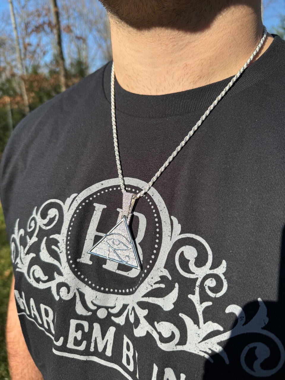 MOISSANITE Illuminati Eye Masonic Pyramid Medallion Pendant - 14k Gold Vermeil Or 925 Silver  - Medium 2.25"