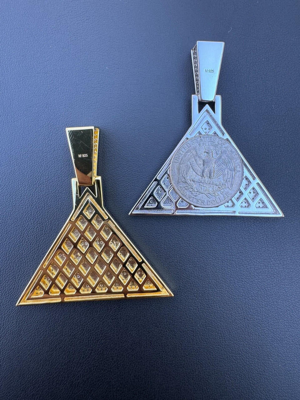 MOISSANITE Illuminati Eye Masonic Pyramid Medallion Pendant - 14k Gold Vermeil Or 925 Silver  - Medium 2.25"