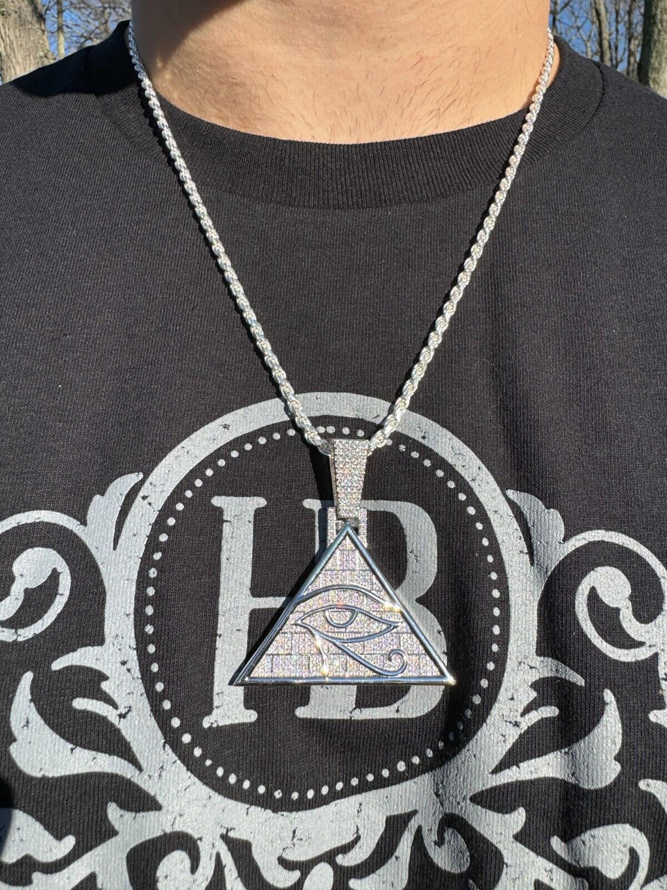 MOISSANITE Illuminati Eye Masonic Pyramid Medallion Pendant - 14k Gold Vermeil Or 925 Silver  - Medium 2.25"