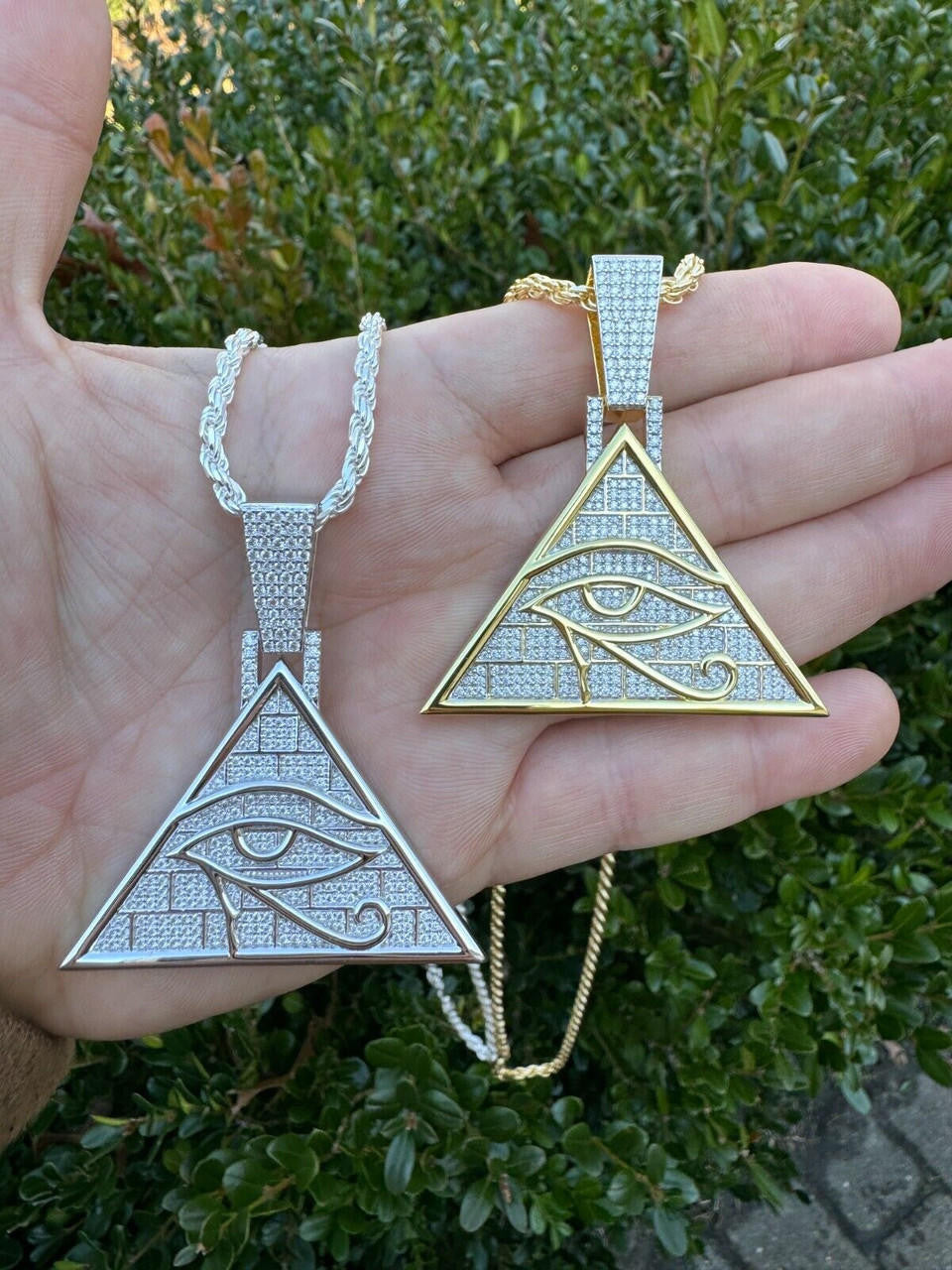 MOISSANITE Illuminati Eye Masonic Pyramid Medallion Pendant - 14k Gold Vermeil Or 925 Silver  - Medium 2.25"