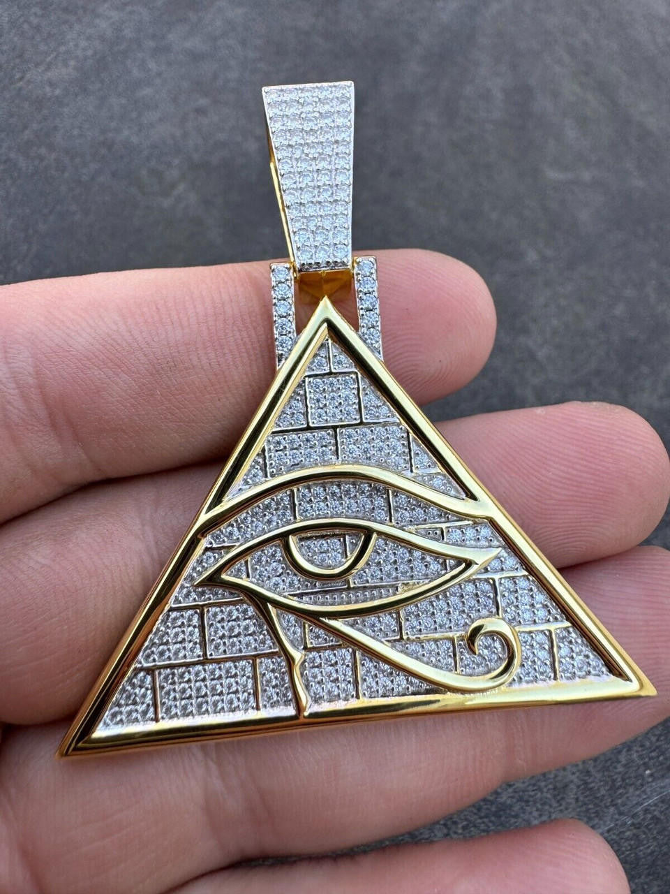 MOISSANITE Illuminati Eye Masonic Pyramid Medallion Pendant - 14k Gold Vermeil Or 925 Silver  - Medium 2.25"