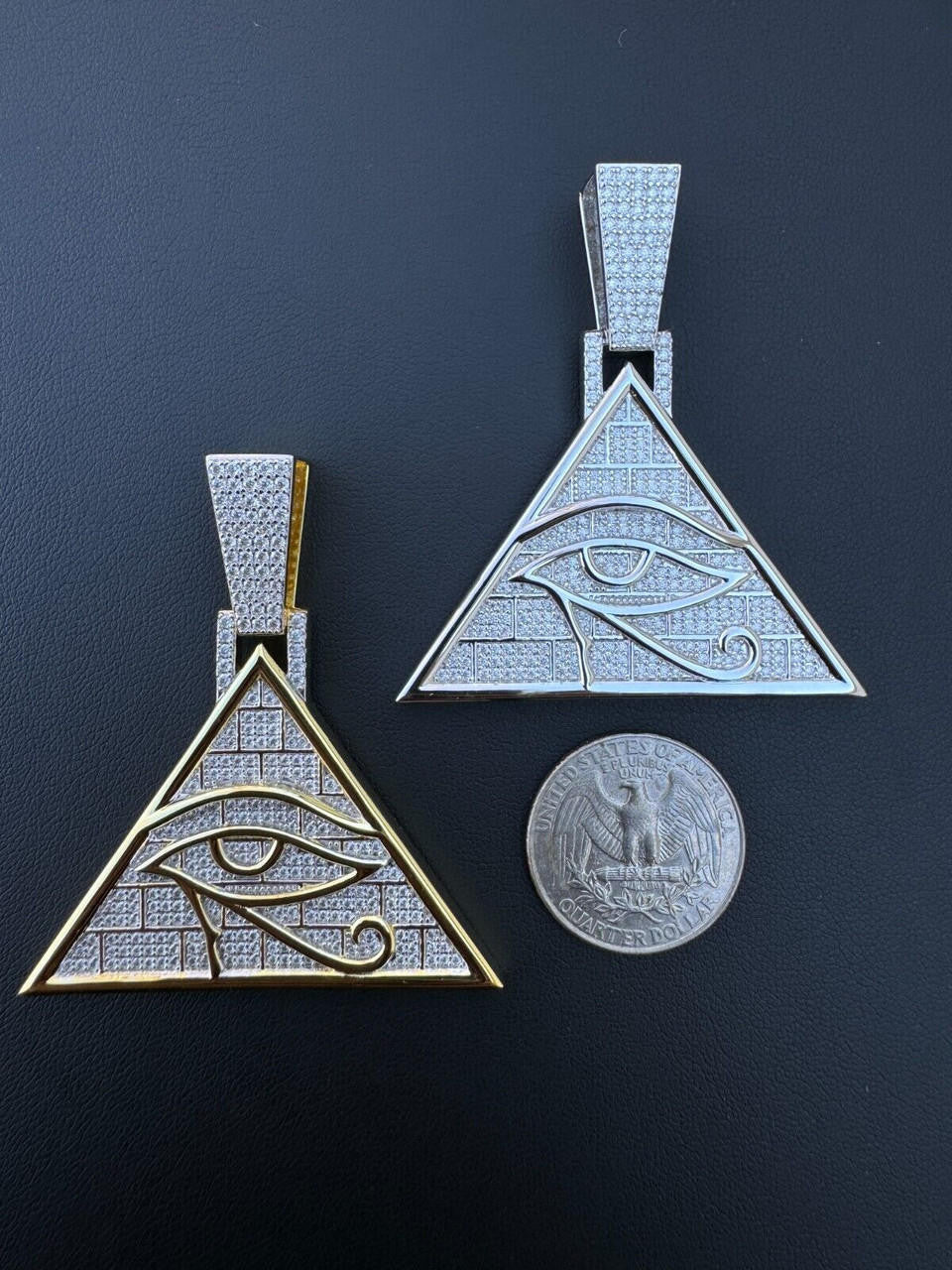 MOISSANITE Illuminati Eye Masonic Pyramid Medallion Pendant - 14k Gold Vermeil Or 925 Silver  - Medium 2.25"