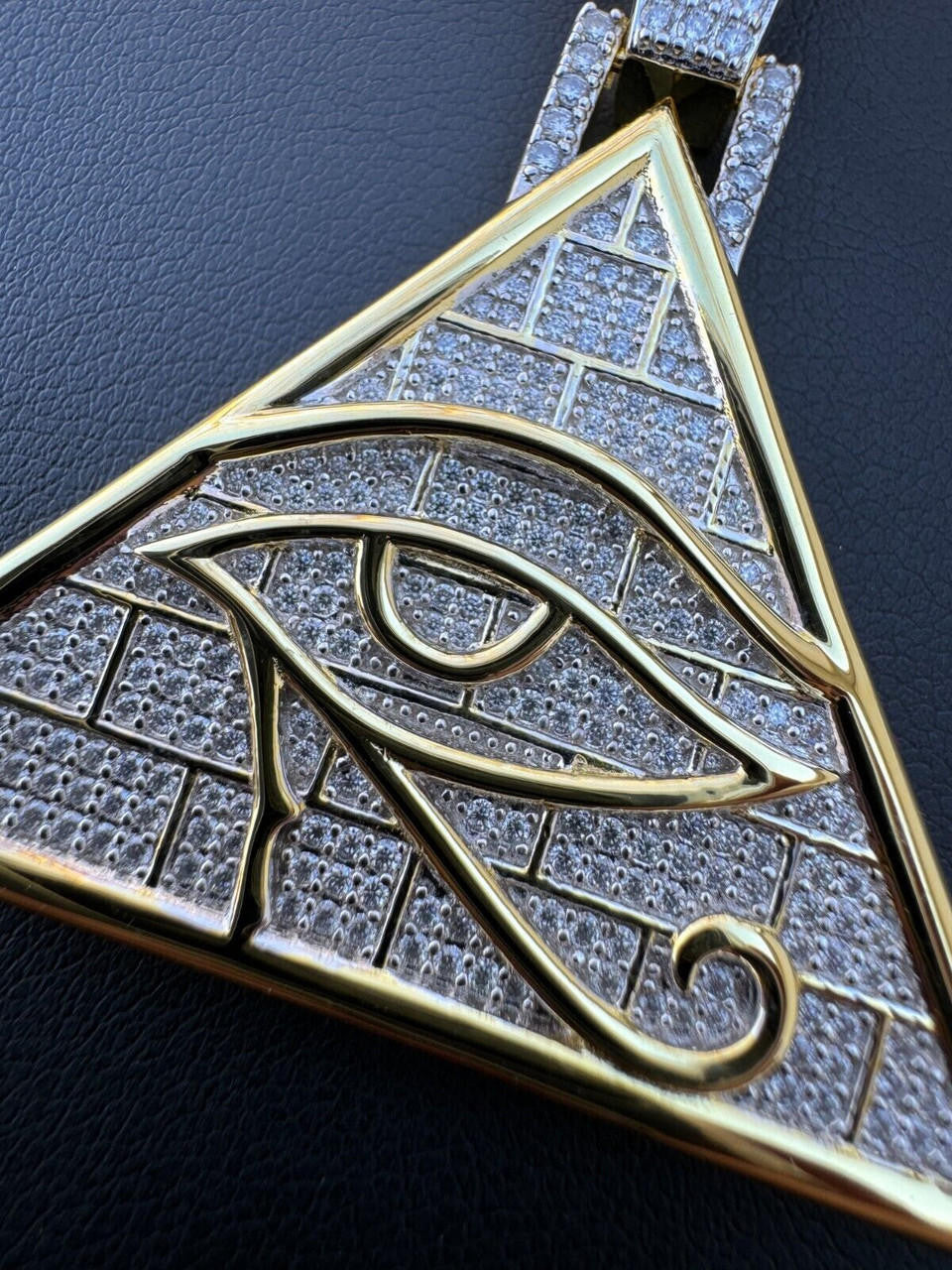 MOISSANITE Illuminati Eye Masonic Pyramid Medallion Pendant - 14k Gold Vermeil Or 925 Silver  - Medium 2.25"