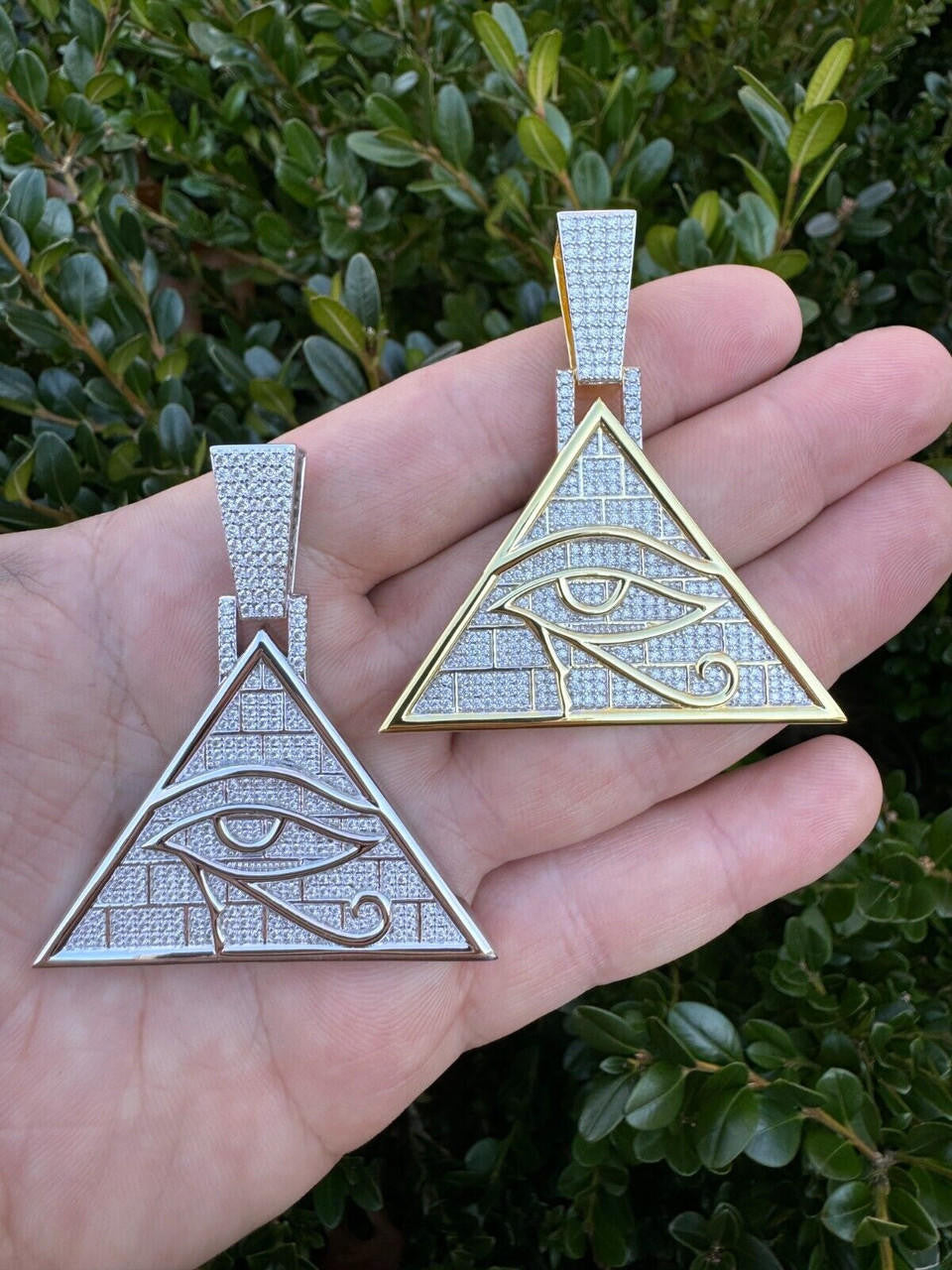 MOISSANITE Illuminati Eye Masonic Pyramid Medallion Pendant - 14k Gold Vermeil Or 925 Silver  - Medium 2.25"