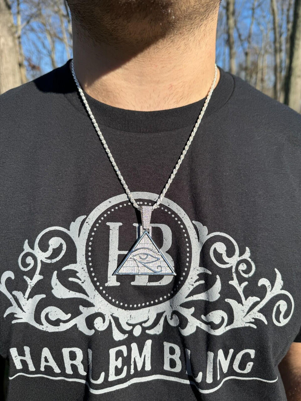 MOISSANITE Illuminati Eye Masonic Pyramid Medallion Pendant - 14k Gold Vermeil Or 925 Silver  - Medium 2.25"