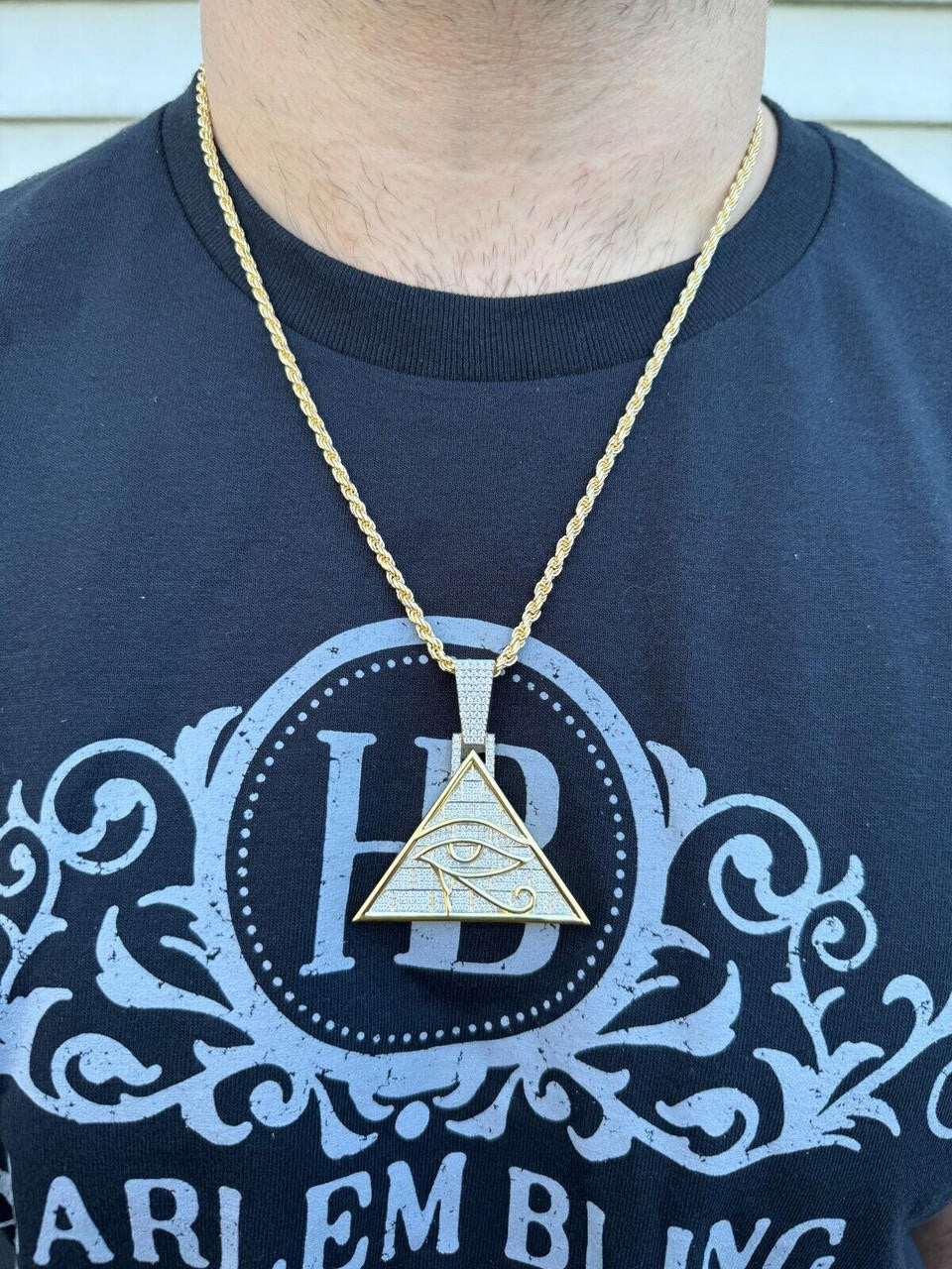 MOISSANITE Illuminati Eye Masonic Pyramid Medallion Pendant - 14k Gold Vermeil Or 925 Silver  - Medium 2.25"