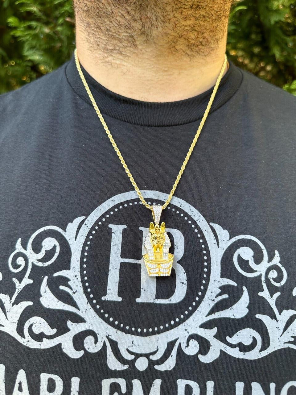 MOISSANITE Anubis Ancient Egyptian Pendant - 14k Gold Vermeil Or 925 Silver - Medium 2"