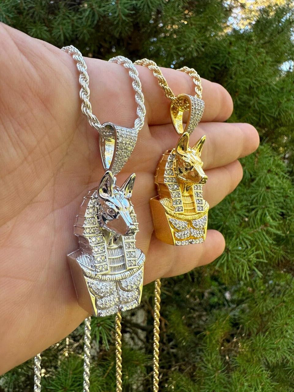 MOISSANITE Anubis Ancient Egyptian Pendant - 14k Gold Vermeil Or 925 Silver - Medium 2"