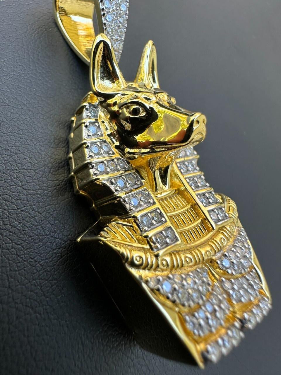 MOISSANITE Anubis Ancient Egyptian Pendant - 14k Gold Vermeil Or 925 Silver - Medium 2"