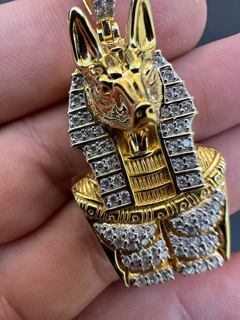 MOISSANITE Anubis Ancient Egyptian Pendant - 14k Gold Vermeil Or 925 Silver - Medium 2"