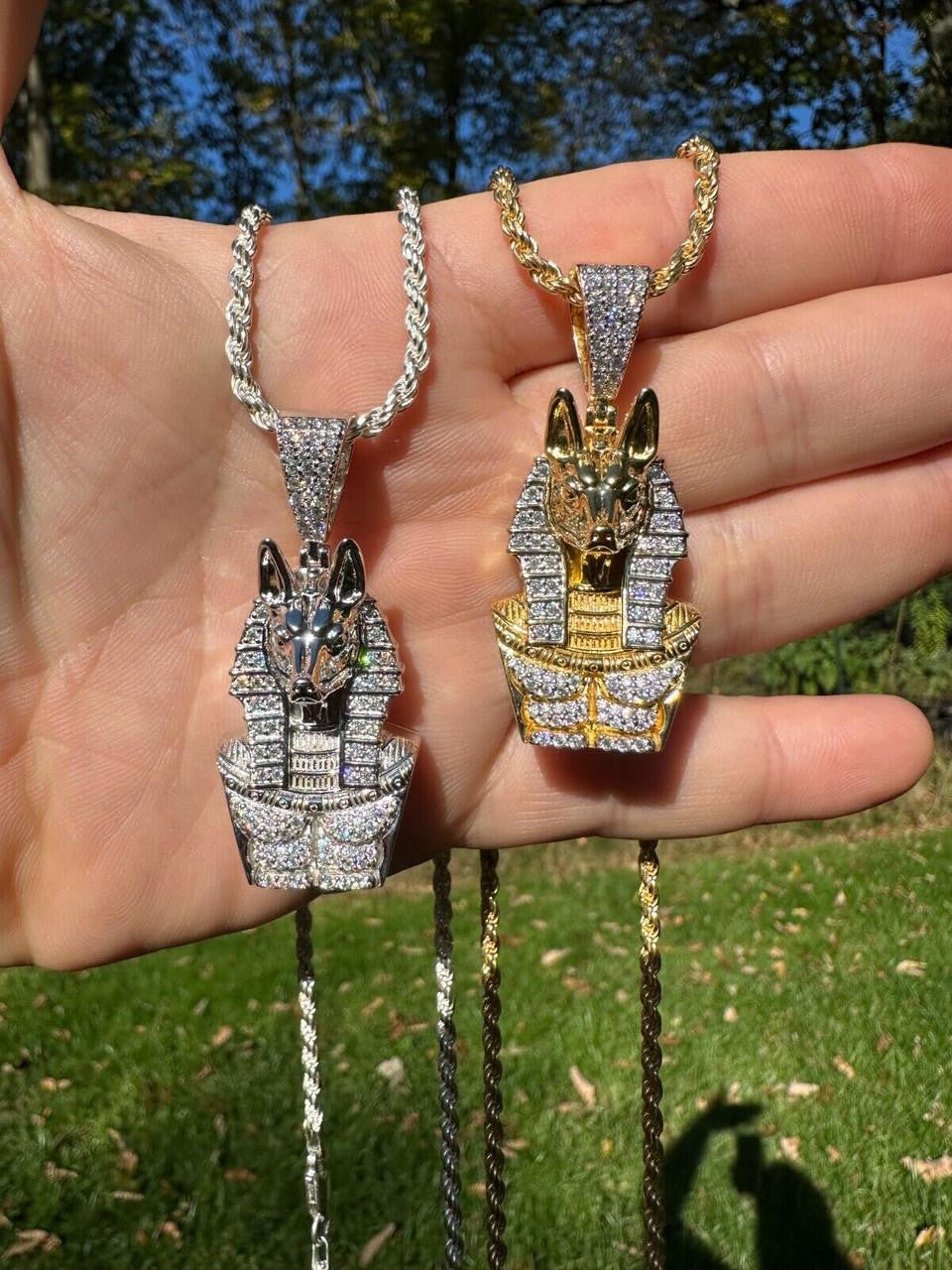 MOISSANITE Anubis Ancient Egyptian Pendant - 14k Gold Vermeil Or 925 Silver - Medium 2"