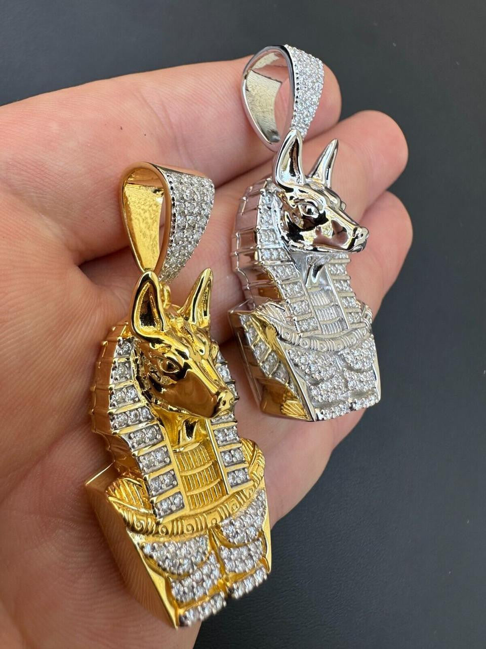 MOISSANITE Anubis Ancient Egyptian Pendant - 14k Gold Vermeil Or 925 Silver - Medium 2"
