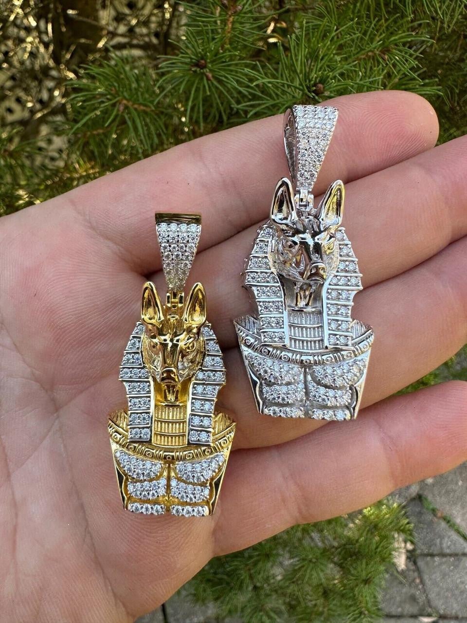 MOISSANITE Anubis Ancient Egyptian Pendant - 14k Gold Vermeil Or 925 Silver - Medium 2"