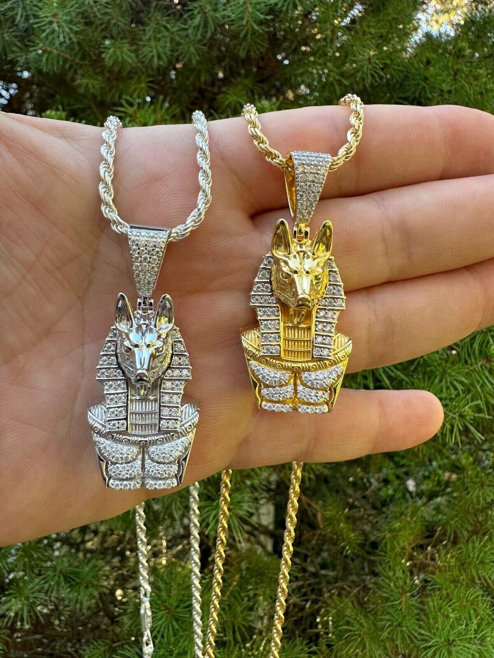 MOISSANITE Anubis Ancient Egyptian Pendant - 14k Gold Vermeil Or 925 Silver - Medium 2"