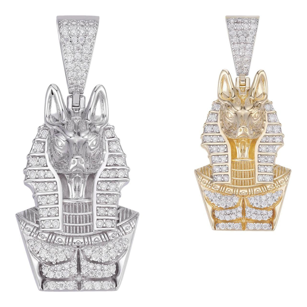MOISSANITE Anubis Ancient Egyptian Pendant - 14k Gold Vermeil Or 925 Silver - Medium 2"