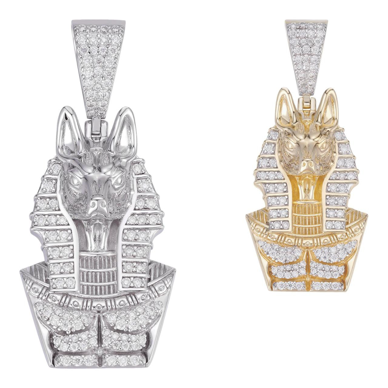 MOISSANITE Anubis Ancient Egyptian Pendant - 14k Gold Vermeil Or 925 Silver - Medium 2"