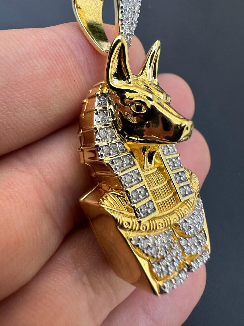 MOISSANITE Anubis Ancient Egyptian Pendant - 14k Gold Vermeil Or 925 Silver - Medium 2"
