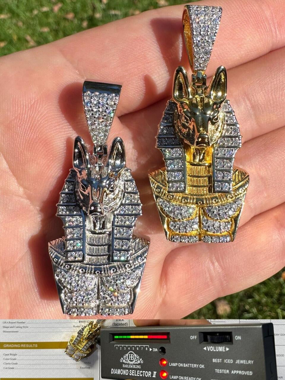 MOISSANITE Anubis Ancient Egyptian Pendant - 14k Gold Vermeil Or 925 Silver - Medium 2"