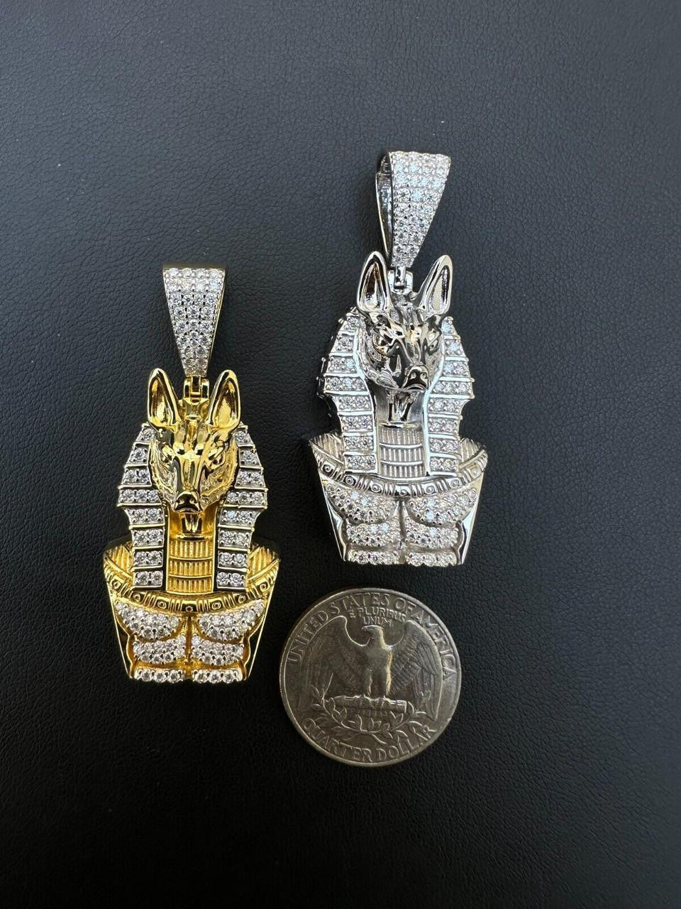 MOISSANITE Anubis Ancient Egyptian Pendant - 14k Gold Vermeil Or 925 Silver - Medium 2"