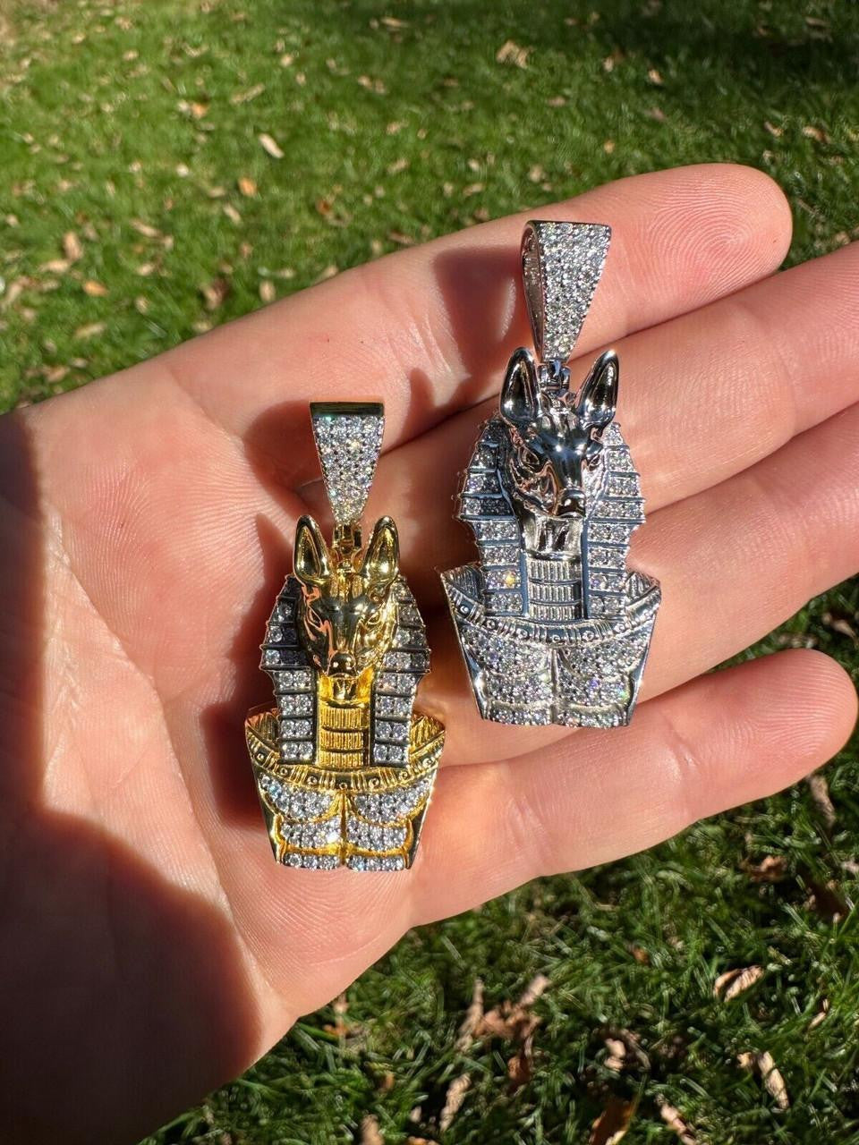 MOISSANITE Anubis Ancient Egyptian Pendant - 14k Gold Vermeil Or 925 Silver - Medium 2"