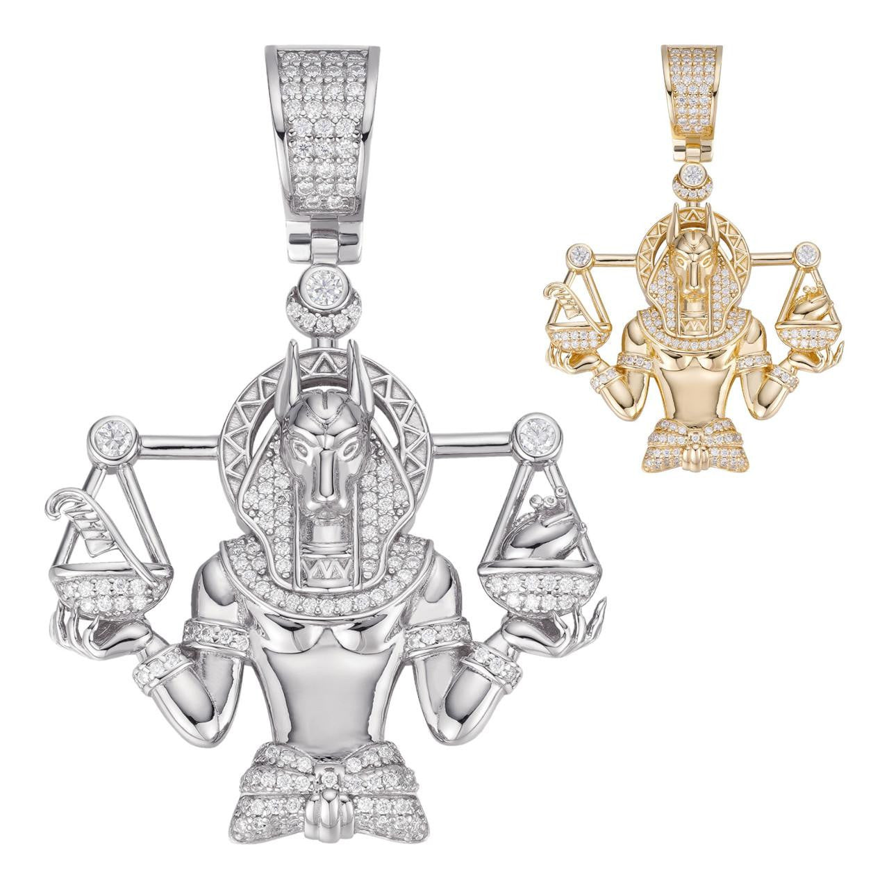 MOISSANITE Anubis Egyptian Pharoah Pendant - 14k Gold Vermeil Or 925 Silver - Medium 2"