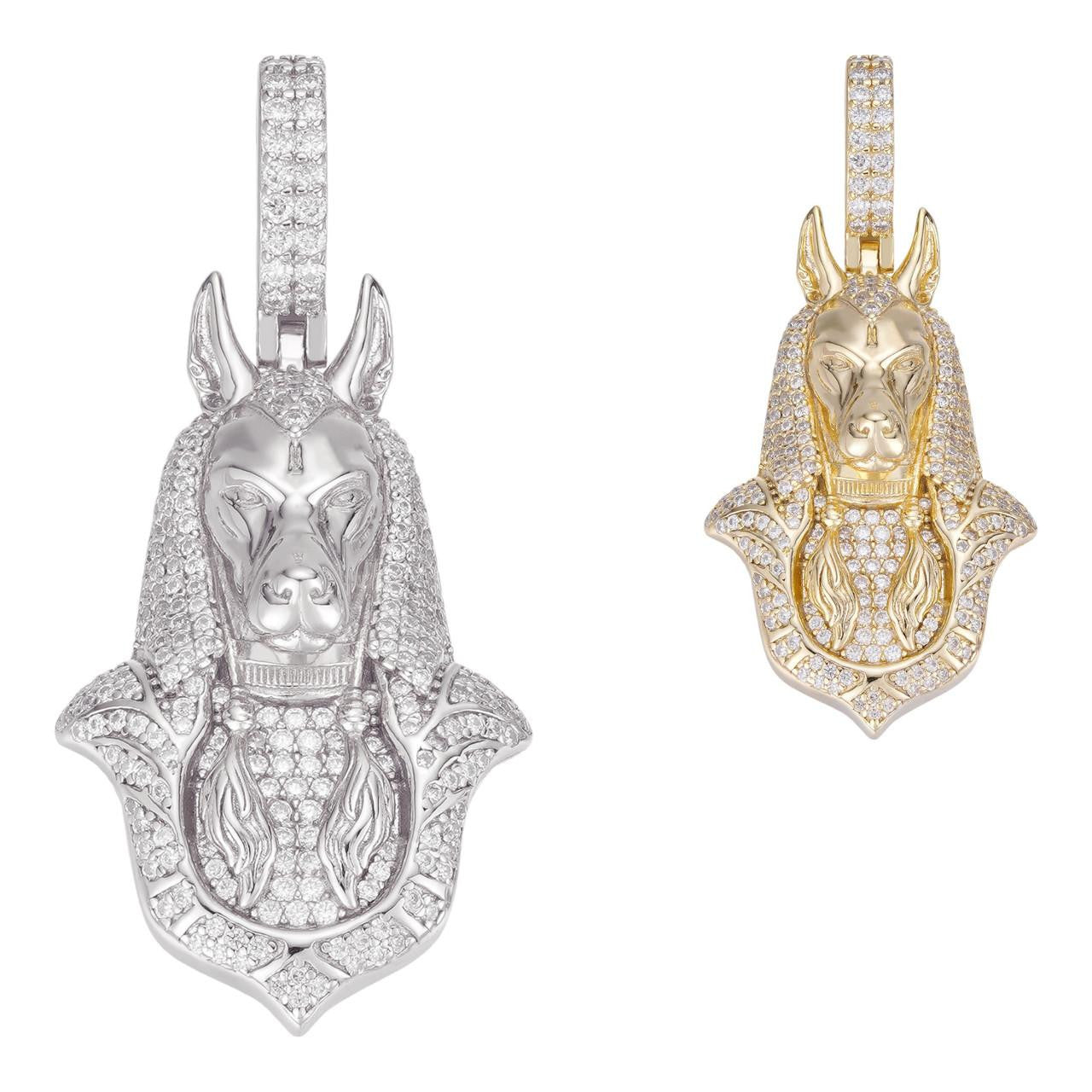 MOISSANITE Anubis Pendant Egyptian Pendant - 14k Gold Vermeil Or 925 Silver - Medium 2"