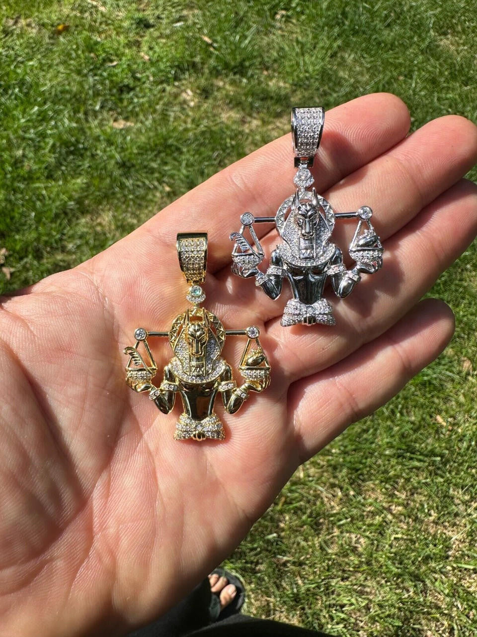 MOISSANITE Anubis Egyptian Pharoah Pendant - 14k Gold Vermeil Or 925 Silver - Medium 2"