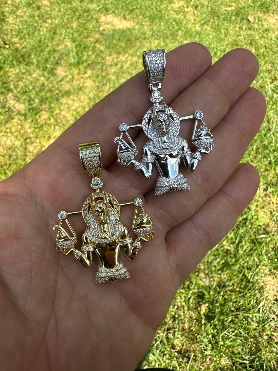 MOISSANITE Anubis Egyptian Pharoah Pendant - 14k Gold Vermeil Or 925 Silver - Medium 2"