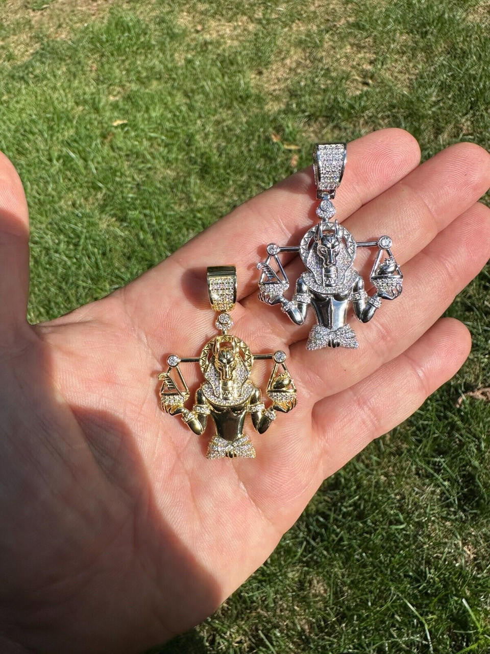 MOISSANITE Anubis Egyptian Pharoah Pendant - 14k Gold Vermeil Or 925 Silver - Medium 2"