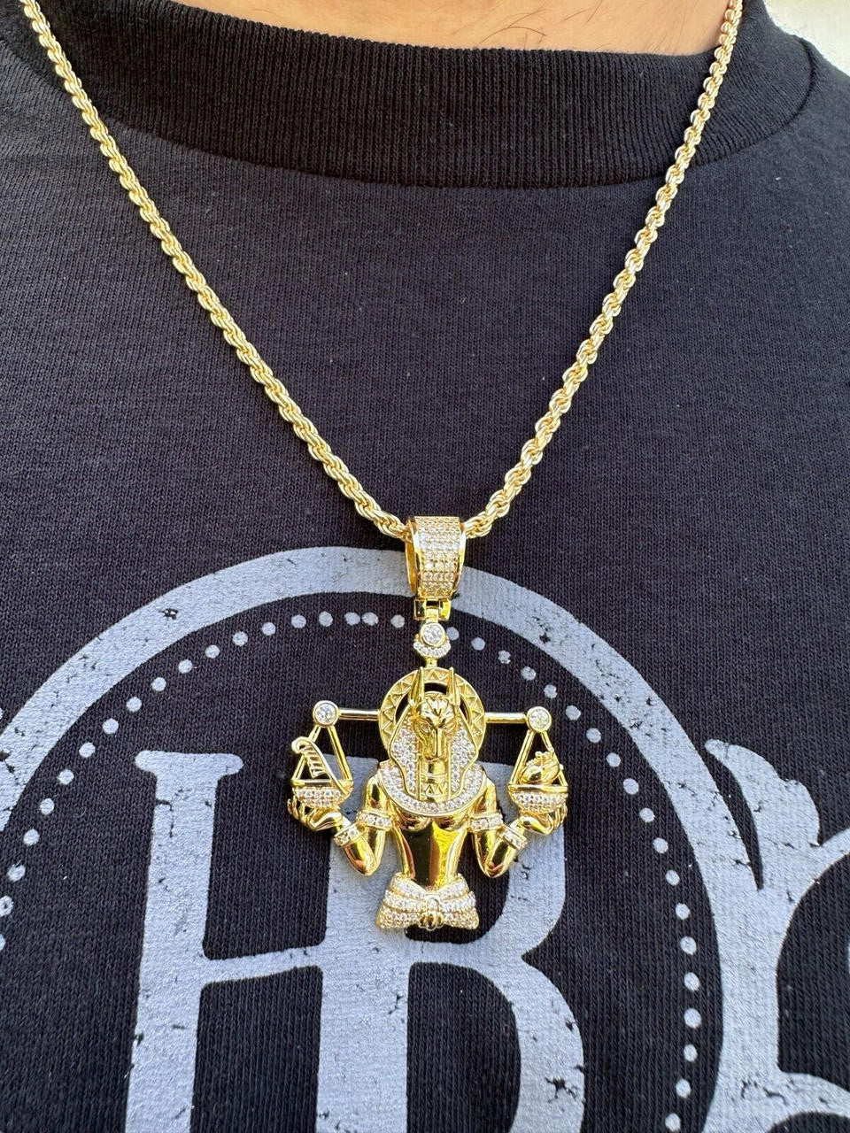 MOISSANITE Anubis Egyptian Pharoah Pendant - 14k Gold Vermeil Or 925 Silver - Medium 2"