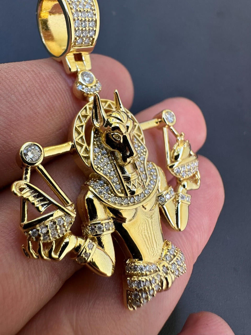 MOISSANITE Anubis Egyptian Pharoah Pendant - 14k Gold Vermeil Or 925 Silver - Medium 2"