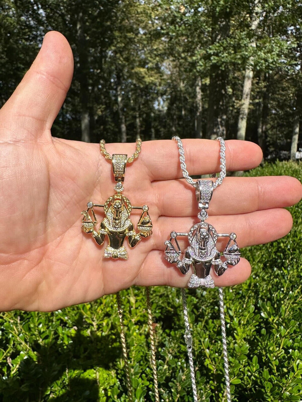 MOISSANITE Anubis Egyptian Pharoah Pendant - 14k Gold Vermeil Or 925 Silver - Medium 2"