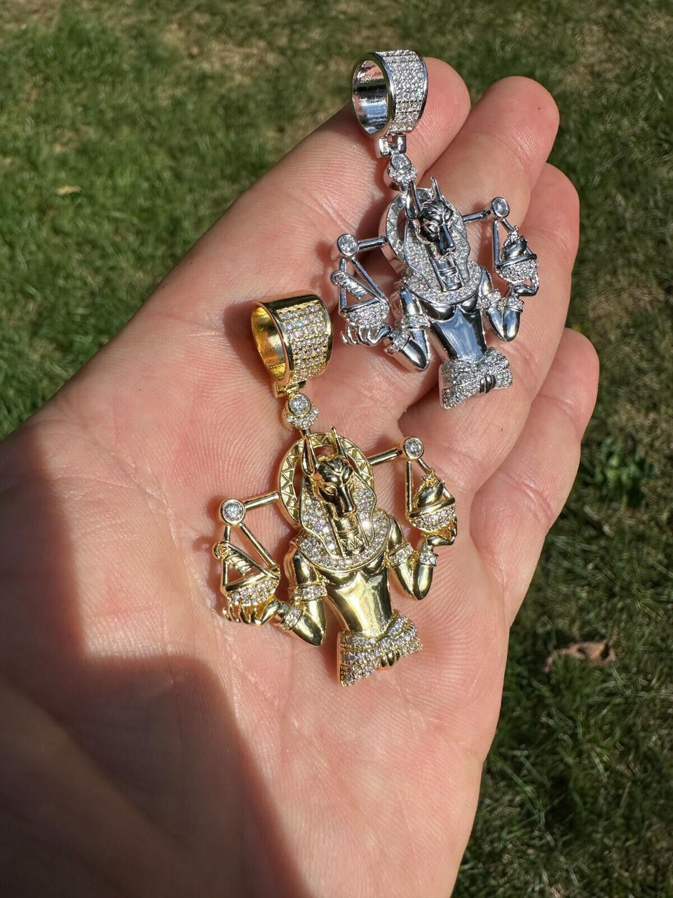 MOISSANITE Anubis Egyptian Pharoah Pendant - 14k Gold Vermeil Or 925 Silver - Medium 2"