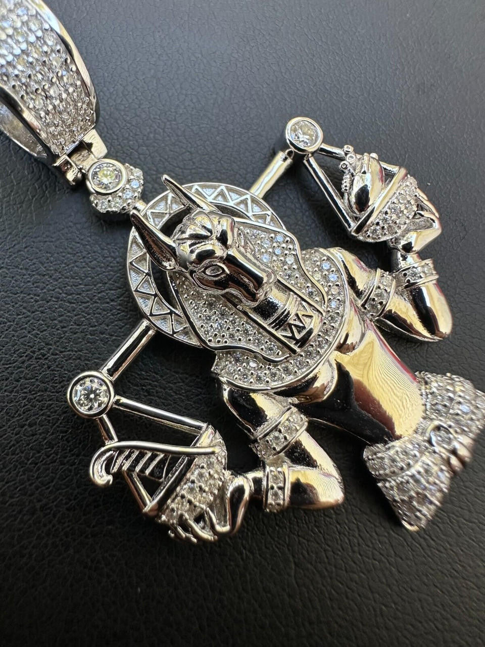 MOISSANITE Anubis Egyptian Pharoah Pendant - 14k Gold Vermeil Or 925 Silver - Medium 2"