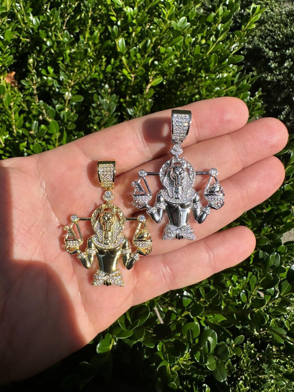 MOISSANITE Anubis Egyptian Pharoah Pendant - 14k Gold Vermeil Or 925 Silver - Medium 2"