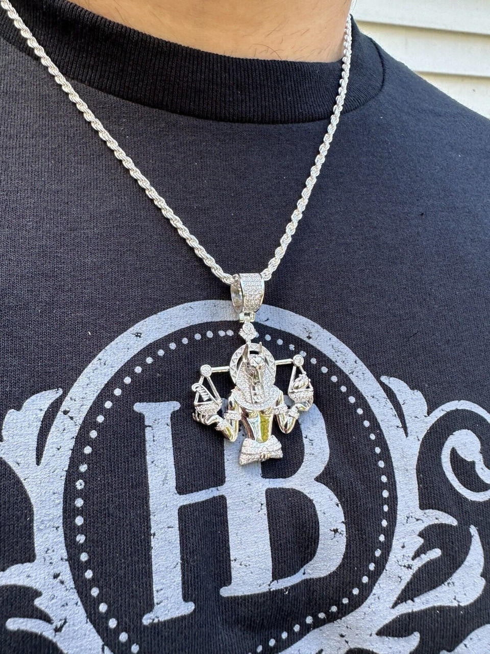 MOISSANITE Anubis Egyptian Pharoah Pendant - 14k Gold Vermeil Or 925 Silver - Medium 2"