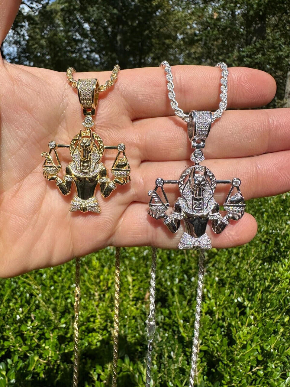 MOISSANITE Anubis Egyptian Pharoah Pendant - 14k Gold Vermeil Or 925 Silver - Medium 2"