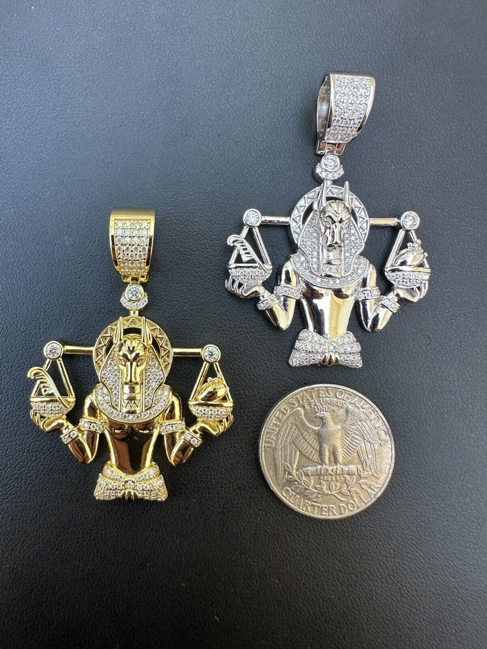 MOISSANITE Anubis Egyptian Pharoah Pendant - 14k Gold Vermeil Or 925 Silver - Medium 2"