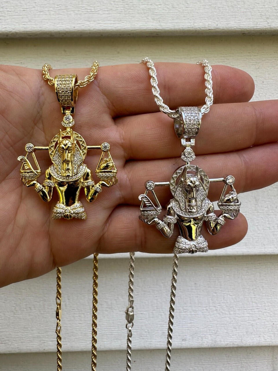 MOISSANITE Anubis Egyptian Pharoah Pendant - 14k Gold Vermeil Or 925 Silver - Medium 2"